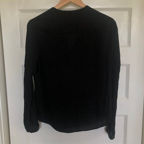 Philosophy Black Sheer Faux Leather Trim Blouse Large Long Sleeve Minimalist - Picture 7 of 10